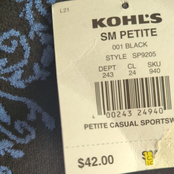 NWT Sonoma Petite Stretch Black Shirt Small Blue Stitching Pattern Fall Sweater - Picture 5 of 6